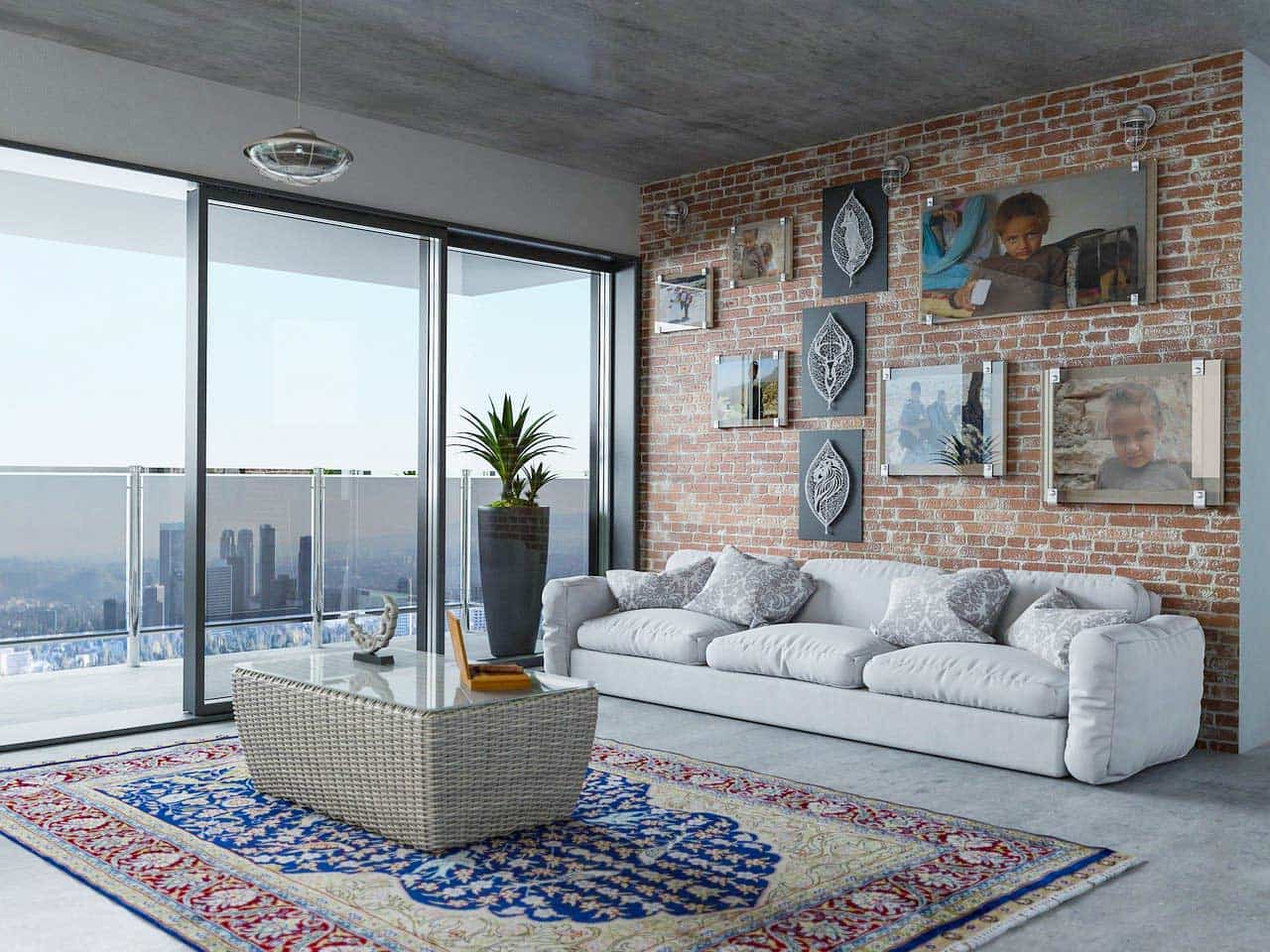 Wohnzimmer mit Sofa und Teppich